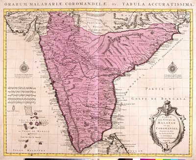 Mappa di Coromandel e Malabar (India) (incisione) da Guillaume Delisle