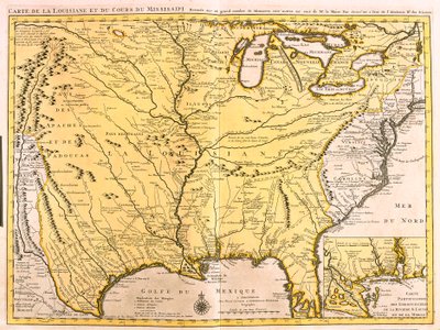 Mappa della Louisiana (USA) e del fiume Mississippi (incisione) da Guillaume Delisle
