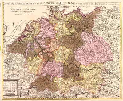 Mappa delle strade e dei posti della Germania (incisione) da Guillaume Delisle