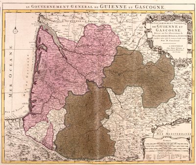 Mappa del Governo di Guyenne e Gascogne (Francia) (incisione) da Guillaume Delisle
