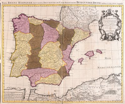 Mappa della Penisola Iberica, Regno di Portogallo e Spagna (incisione) da Guillaume Delisle