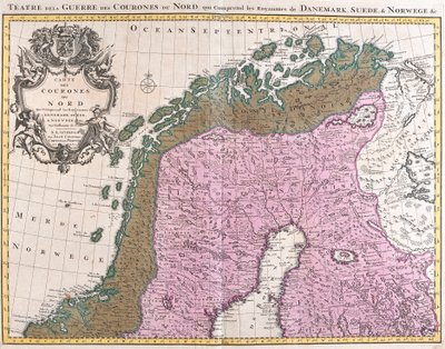 Mappa dei paesi nordici, regni di Danimarca, Svezia e Norvegia da Guillaume Delisle