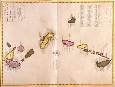 Mappe delle Isole dei Caraibi (Guadalupa, Marie Galante, Dominica, Martinica, Saint Lucia, Saint Vincent, Barbados, Grenadine e Grenada) da Guillaume Delisle