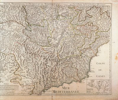 Regione del Piemonte meridionale, Monferrato e Regione della Liguria occidentale. Mappa di Guillaume de l