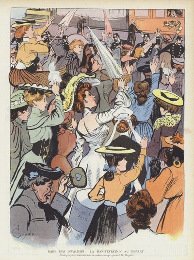 Donne che salutano il re Edoardo VII mentre lascia la Gare des Invalides a Parigi da Guillaume Le Barrois dOrgeval