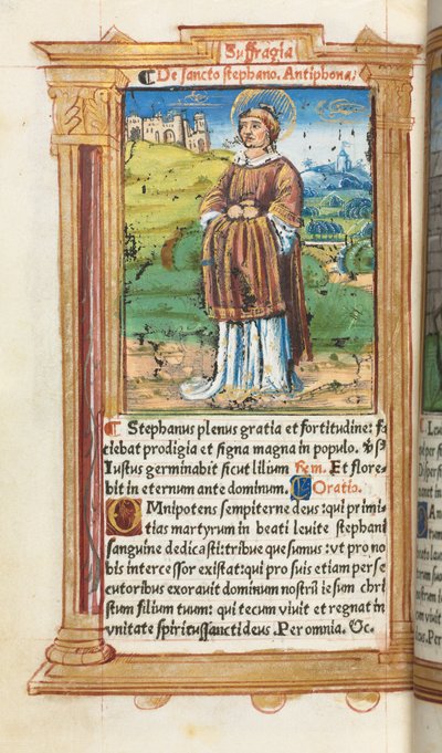 Libro delle Ore stampato (Uso di Roma): fol. 100v, San Stefano da Guillaume Le Rouge