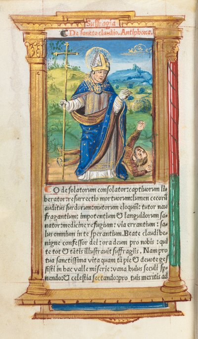 Libro delle Ore stampato (Uso di Roma): fol. 105v, San Claudio come Vescovo da Guillaume Le Rouge