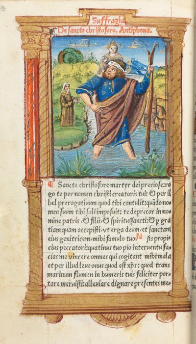Libro delle Ore stampato Uso di Roma: fol. 101v, San Cristoforo, 1510 da Guillaume Le Rouge