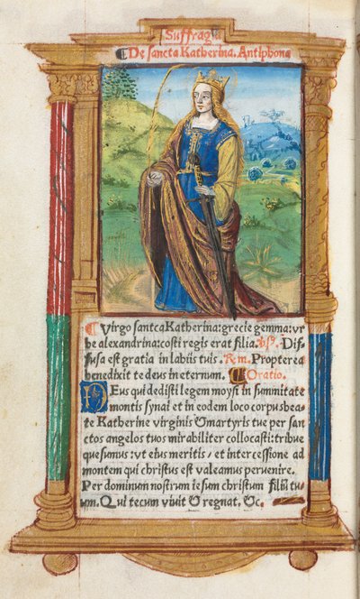 Libro delle Ore stampato Uso di Roma: fol. 109v, Santa Caterina, 1510 da Guillaume Le Rouge