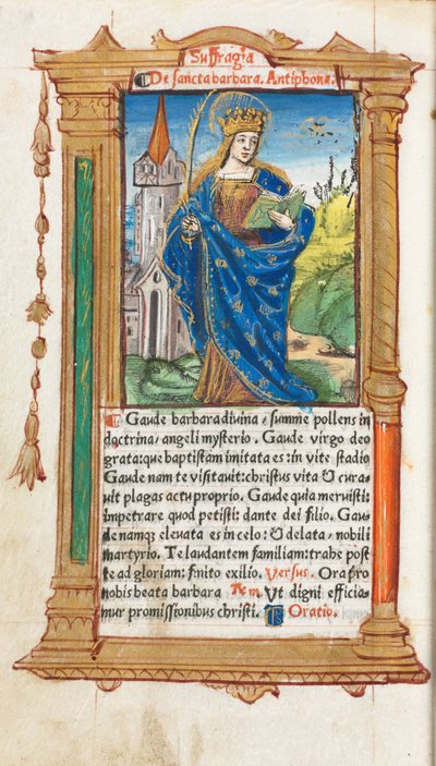 Libro delle Ore stampato Uso di Roma: fol. 110v, Santa Barbara da Guillaume Le Rouge
