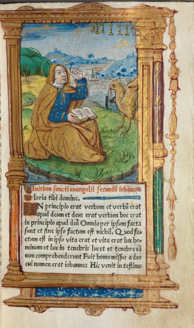Libro delle Ore stampato Uso di Roma: fol. 17r, San Giovanni a Patmos, 1510 da Guillaume Le Rouge