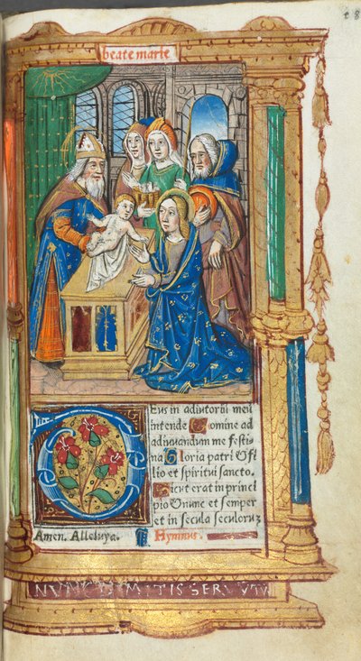 Libro delle Ore stampato Uso di Roma: fol. 40r, Presentazione al Tempio, 1510 da Guillaume Le Rouge