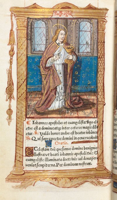 Libro delle Ore stampato Uso di Roma: fol. 98v, San Giovanni Evangelista da Guillaume Le Rouge