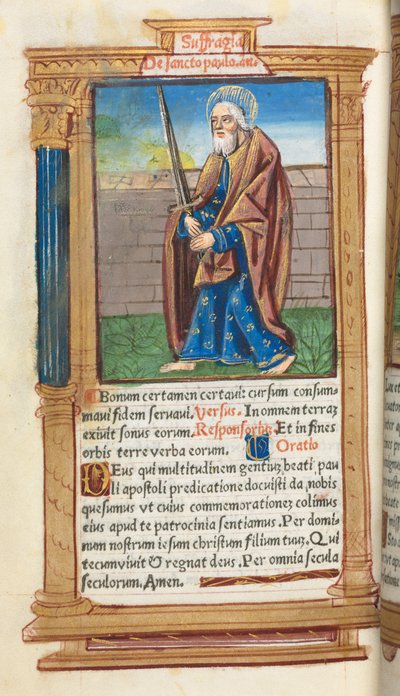 Libro delle Ore Stampato Uso di Roma: fol. 99v, San Paolo da Guillaume Le Rouge