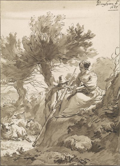 Paesaggio con pastore e pastorella e le loro pecore da Guillaume Saint