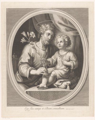 Il Bambino Gesù consegna un giglio a San Giuseppe da Guillaume Vallet