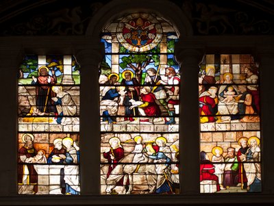 Episodio della vita di Gesù (vetrata di Guillaume de Marcillat, 1470-1529, 1509, Coro della Basilica di Santa Maria del Popolo, Roma) da Guillaume de  Marcillat