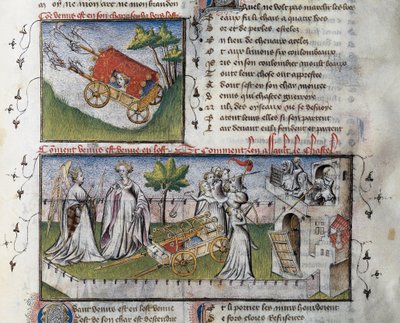 Come Venere arriva e assalta il castello costruito dalla gelosia, Miniatura di Guillaume Lorris dal manoscritto Le Romanesque de la Rose da Guillaume de Lorris