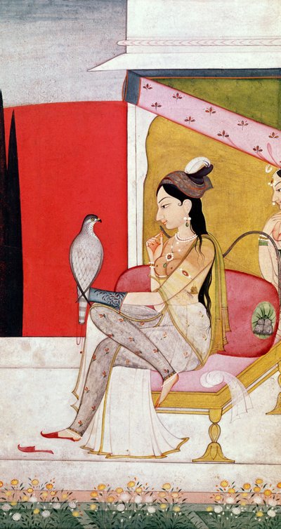 Dama con un falco, stile Pahari, Punjab Hills, c.1750 da Guler School