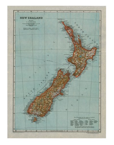 Mappa della Nuova Zelanda, c1910 da Gull Engraving Company