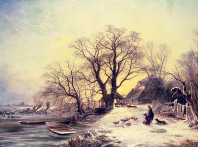 Figure fuori da un cottage in inverno da Gustaf Fredrik Rydberg
