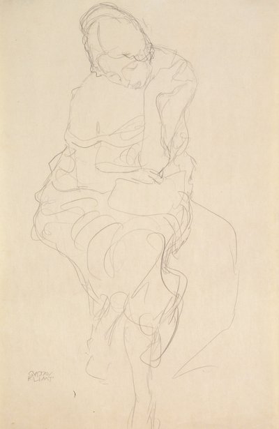 Donna seduta su uno sgabello di fronte da Gustav Klimt