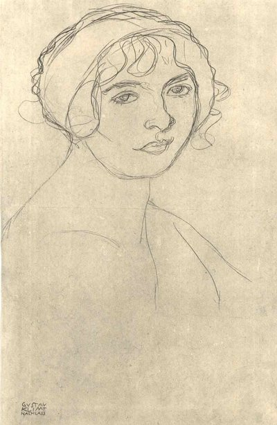 Mezzobusto di una ragazza nuda verso destra da Gustav Klimt