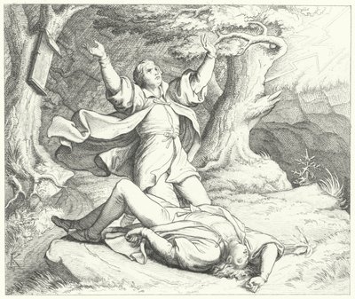 Alexis, amico di Martin Lutero, dopo essere stato colpito da un fulmine durante i loro viaggi, 1505 da Gustav Ferdinand Leopold Konig