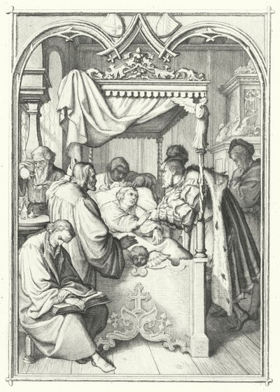 Giovanni, Elettore di Sassonia, visita Martin Lutero in ospedale (incisione) da Gustav Ferdinand Leopold Konig