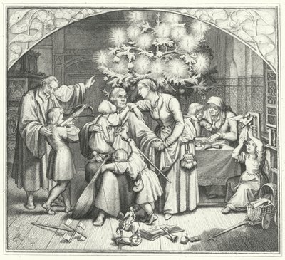 Martin Lutero e la sua famiglia festeggiano la stagione delle feste (incisione) da Gustav Ferdinand Leopold Konig