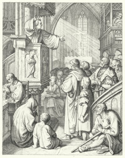 Martin Lutero tiene un sermone (incisione) da Gustav Ferdinand Leopold Konig
