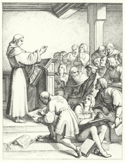 Martin Lutero in una lezione di filosofia e teologia per la sua laurea da Gustav Ferdinand Leopold Konig
