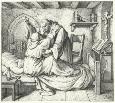 Martin Lutero è consolato da un monaco durante il suo tormento spirituale nel monastero da Gustav Ferdinand Leopold Konig
