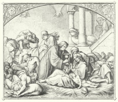 Martin Lutero offre conforto ai malati di peste (incisione) da Gustav Ferdinand Leopold Konig