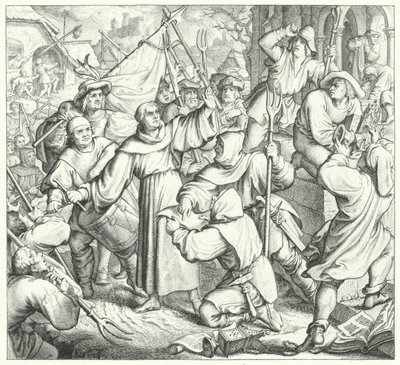 Martin Lutero predica contro i ribelli e la guerra dei contadini (incisione) da Gustav Ferdinand Leopold Konig