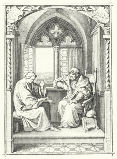 Martin Lutero legge la Bibbia a Giovanni, elettore di Sassonia (incisione) da Gustav Ferdinand Leopold Konig