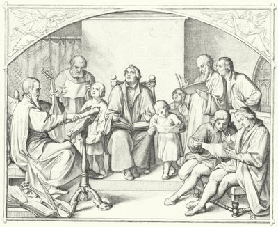Martin Lutero canta con un coro della chiesa (incisione) da Gustav Ferdinand Leopold Konig