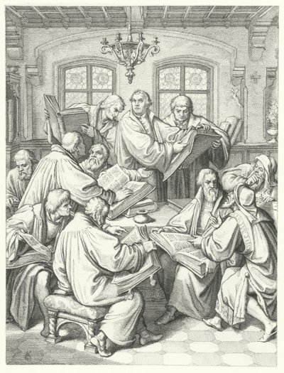 Martin Lutero traduce la Bibbia in tedesco (incisione) da Gustav Ferdinand Leopold Konig