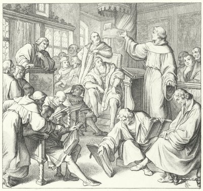 Il dibattito di Lipsia, Andreas Karlstadt, Johann Eck e Martin Lutero, 1519 da Gustav Ferdinand Leopold Konig