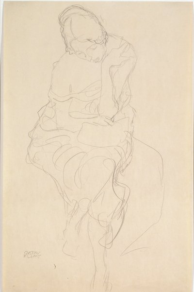 Seduta su uno sgabello di fronte da Gustav Klimt