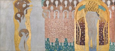 Beethovenfries: Le arti, coro del paradiso e abbraccio - Tavola 8, parete lunga destra da Gustav Klimt