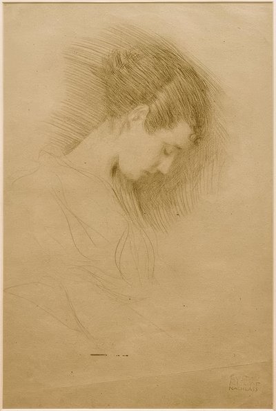 Ritratto di una ragazza con la testa chinata a destra da Gustav Klimt