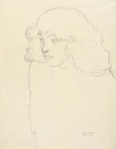 Ritratto a mezzo busto di una ragazza in tre quarti di profilo da sinistra da Gustav Klimt