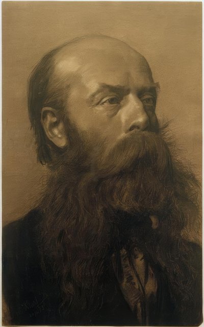 Testa di un uomo barbuto in tre quarti di profilo a destra da Gustav Klimt