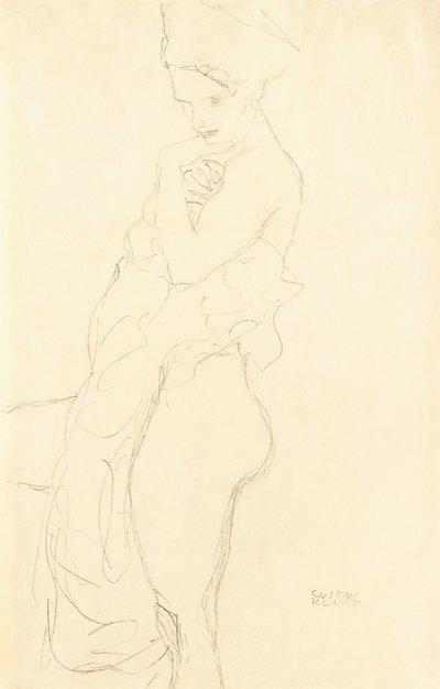 Nudo in piedi a sinistra, che tiene un asciugamano sul corpo, 1917 da Gustav Klimt