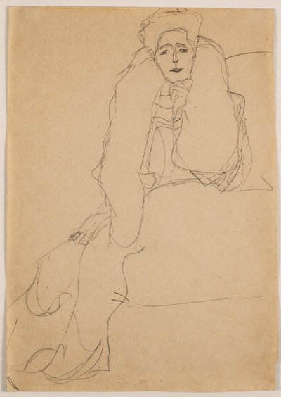 Seduto a sinistra, il busto inclinato in avanti, 1904-1905 da Gustav Klimt