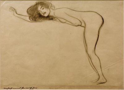 Nudo femminile in piedi con corpo piegato in avanti verso sinistra da Gustav Klimt