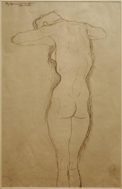 Nudo di schiena in piedi, braccia piegate orizzontalmente (studio) da Gustav Klimt