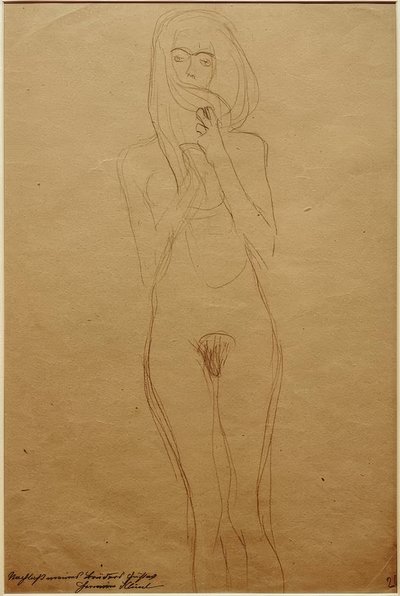 Nudo femminile in piedi, la bocca coperta dai capelli da Gustav Klimt