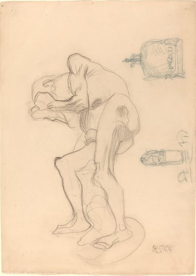 Studio di una Vecchia Nuda che Stringe i Pugni, e Due Oggetti Decorativi da Gustav Klimt